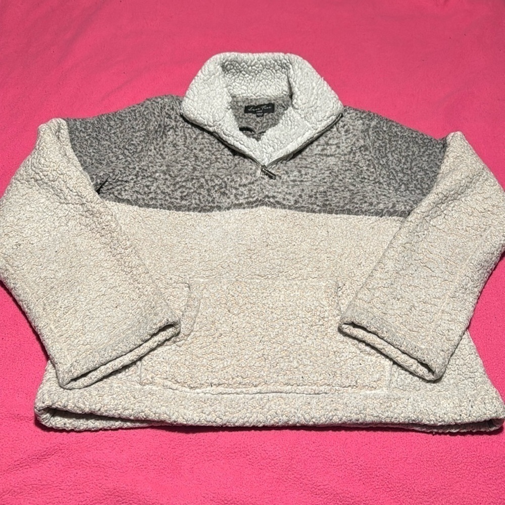 Gray and White quarter zip Sherpa